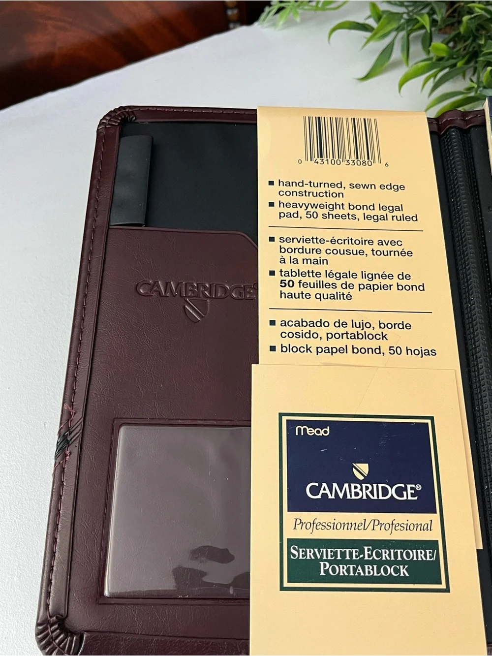 NEW Vintage Mead Cambridge Padfolio Burgundy with Notepad, 1994.